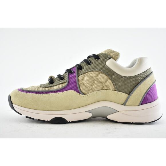 Chanel 21B Beige Purple Black White CC Logo Tie Flat Runner Trainer Sneaker 40.5 - Picture 8 of 11